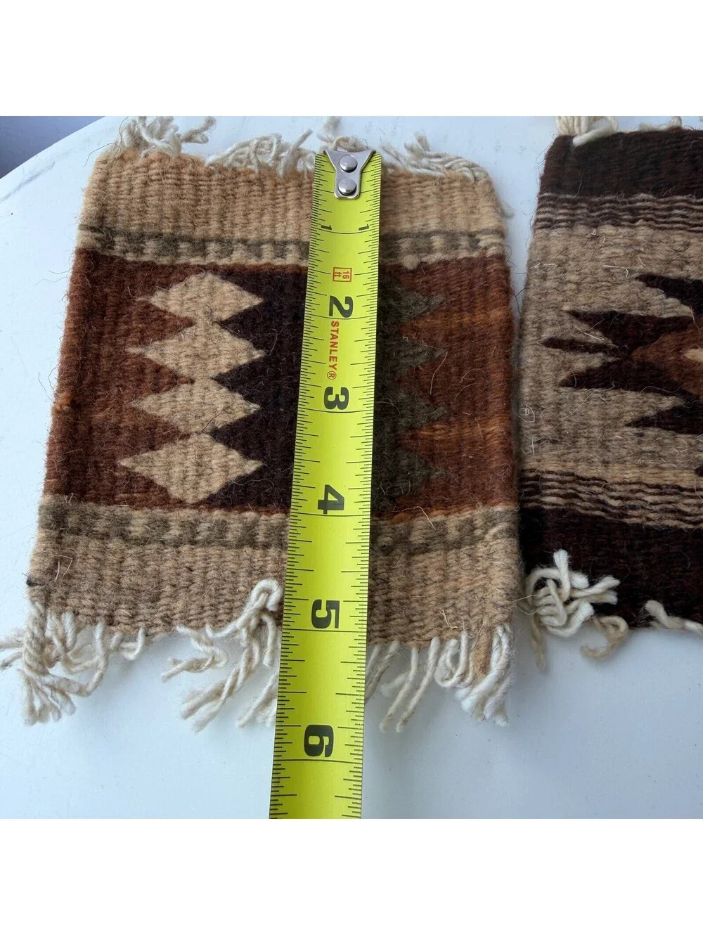 Set of 2 Southwestern Woven Wool Coasters Geometric Fringe Earth Tones B-9